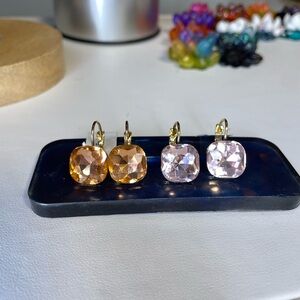 1 SET Gold Hook Earrings Pink OR Amber Cushion Crystals
